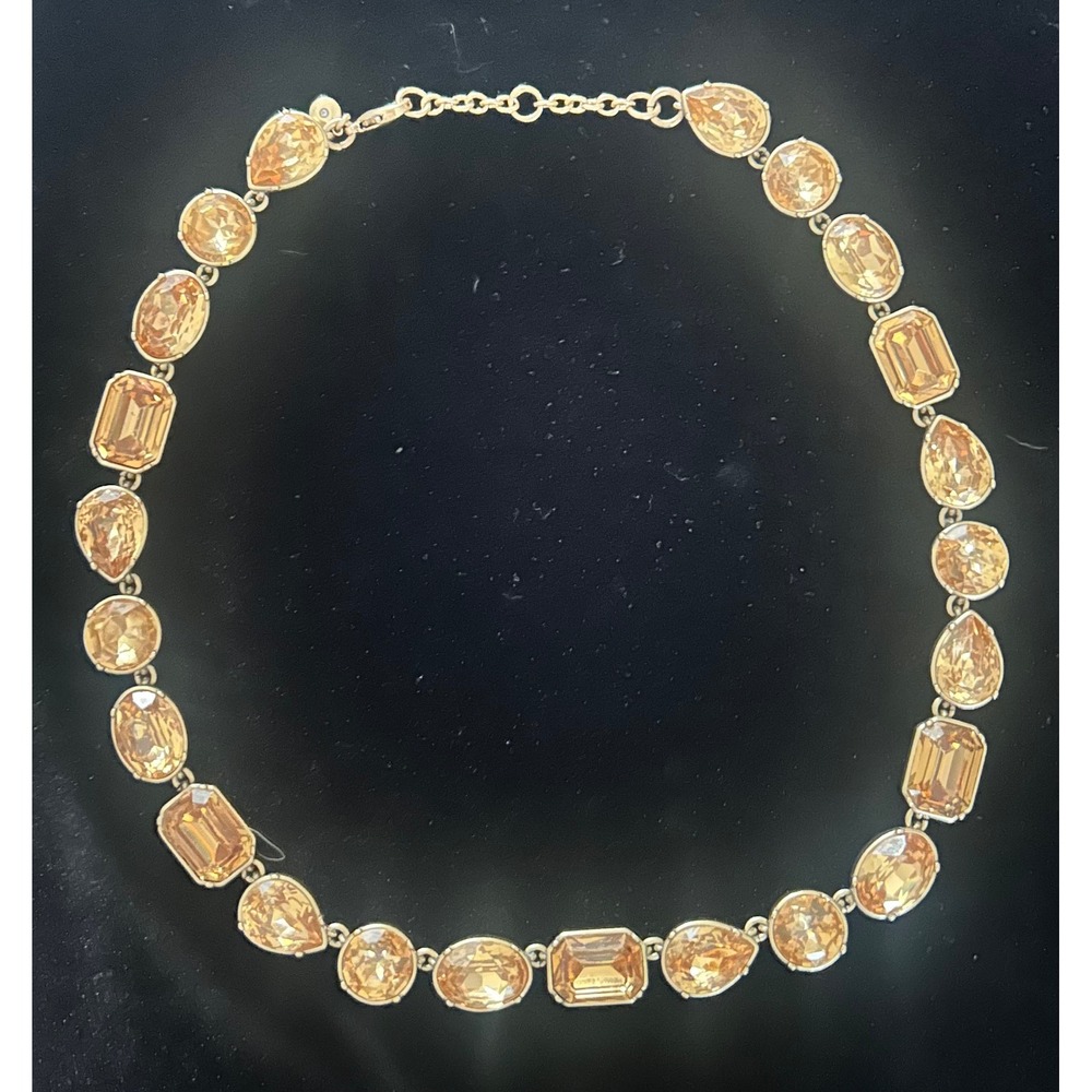 J.Crew Champagne Crystal Faceted Glass Statement Necklace Gold Tone - Picture 2 of 2